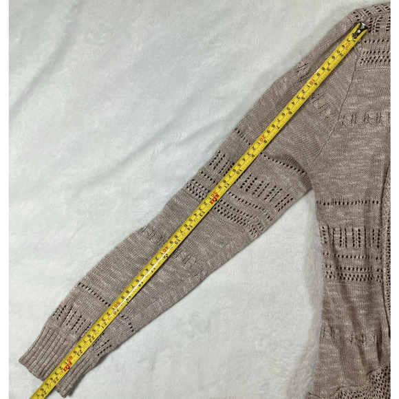 Knox Rose Cardigan SZ Large Open Front Crochet Eyelet Minimalist Bohemian Beige - Picture 13 of 13